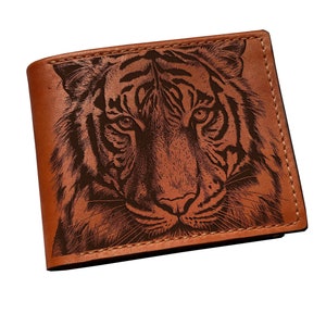 Cartera de cuero con dibujo de tigre, cartera minimalista de tigre, cartera con estampado de tigre, ideas de regalos de cuero para aniversario, cartera navideña para niño