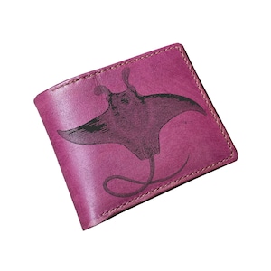 Cartera con diseño de pez raya, ideas de regalo para amantes de los peces, cartera de cuero genuino con personalización, cartera con grabado de nombre para él, cumpleaños y Navidad.