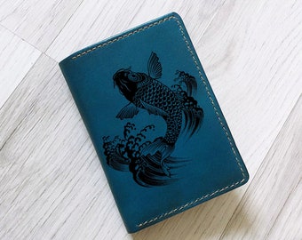 Koi fish pattern wallet, Personalized fish wallet for men, japanese pattern style wallet, customized men wallet, xmas gift ideas for him