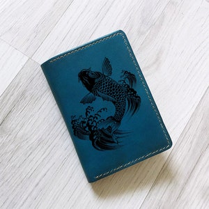 Cartera con estampado de pez koi, cartera personalizada con pez para hombre, cartera con estampado japonés, cartera personalizada para hombre, ideas de regalos navideños para él