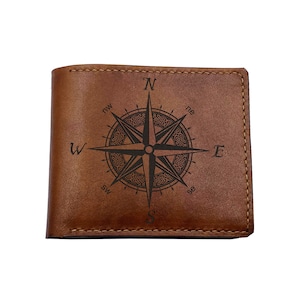 Carteira de couro personalizada para homens, carteira com bússola celta e arte moderna, presente celta para homens, carteira com estilo escandinavo para homens, presente para ele