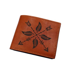 Portefeuille à motif amérindien, portefeuille pour hommes à motif amérindien, portefeuille à deux volets en cuir véritable pour lui, cadeau de style ethnique pour homme