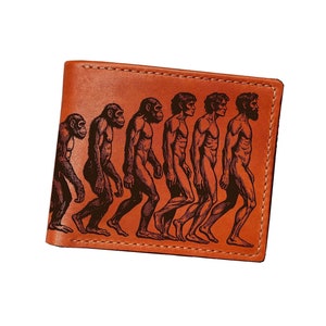 Carteira de arte da evolução humana, carteira personalizada para namorado, marido, carteira legal para pai, ideias de presentes de biologia e ciência da evolução para amigos