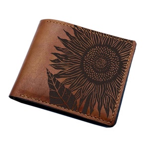 Cartera de cuero de girasol para hombre, cartera personalizada para hombre, cartera con diseño minimalista, ideas de regalo de cuero para esposo, padre, regalo para papá