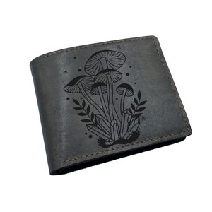 Ideias para presentes de couro de biólogo, carteira com estampa de cogumelos para homens, carteira de couro genuíno personalizada com nome gravado, presente legal para marido