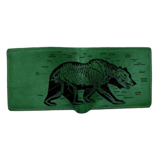 Arte moderno de anatomía de oso, billetera de cuero con estampado de oso, regalo de cuero personalizado para hombre, ideas de regalo de Navidad para papá, regalo genial para esposo