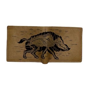 Anatomía de un jabalí, dibujo de arte moderno de anatomía animal, billetera de cuero personalizada para hombre, idea de regalo de aniversario de cuero para esposo, hermano