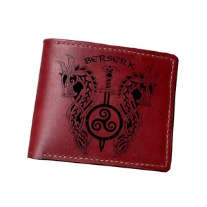Cartera de cuero personalizada hecha a mano, arte con símbolo de guerrero vikingo celta, regalo de cuero con estampado de dragón celta, billetera para él, ideas para regalos de Navidad.