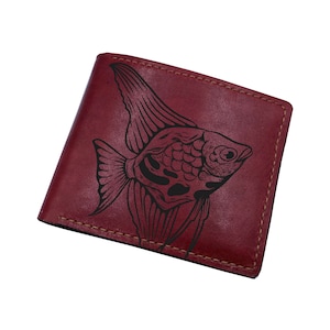 Cartera con diseño de pez disco, cartera de cuero personalizada, ideas de regalos para amantes de los animales, regalo de Navidad para esposo o hermano, estampado de animales genial.