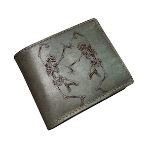 Cartera de cuero con esqueleto humano para hombre, regalo personalizado para hombre, regalo para novio, regalo de aniversario de cuero para papá, esposo, cartera de esqueleto para hombre