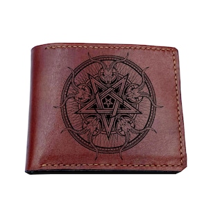 Cartera para hombre con grabado alquímico y patrón de pentagrama, regalo de aniversario personalizado para hombre, billetera con bloqueo RFID, idea de regalo de Navidad para hombre.