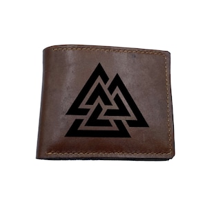 Nordic Mythology Valknut symbol, Personalized engraving leather wallet, gift for him, celtic style men present, norse Odin symbol wallet