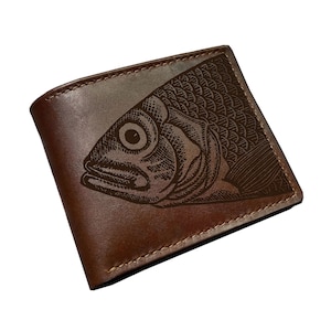 Fish pattern leather men's wallet, customized gift for men, ocean sea lover art wallet, gift for boyfriend, birthday gift ideas for him