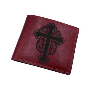 Presente de couro com detalhes cristãos da Holly Cross, ideias de presentes significativos para homens, presente de Natal para homens, carteira bacana para o pai, aniversário de namorado