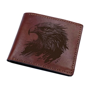 Carteira masculina de couro com desenho de águia, presentes masculinos com estampa animal, carteira americana de águia, ideias de presentes de 3º aniversário de couro para homens