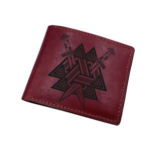Carteira celta Valknut com gravura, presente de couro com símbolo de Odin, presente masculino estilo escandinavo, carteira bacana para irmão, ideia de presente de aniversário para ele