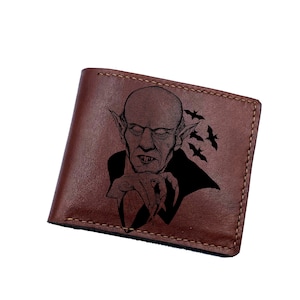 Cartera de estilo terror, ideas de regalos de cuero para hombres en Halloween, regalos de terror para hombres, cartera de cuero con retrato de vampiro Drácula, regalo genial para papá.