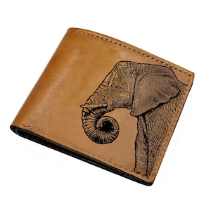Cartera de cuero para hombre con dibujo de elefante personalizado, cartera con estampado de animales para papá, esposo, hermano, regalo de safari de animales africanos para hombre