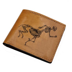 Cartera de cuero personalizada para hombre, arte de monstruo griego antiguo, esqueleto de centauro grabado, regalo para hombre, ideas de regalo para hombre, regalo para él