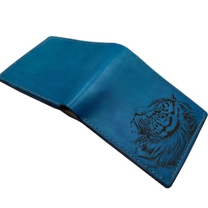 Cartera de cuero personalizada para hombre, ideas de regalo de Navidad para él, regalo de cumpleaños para novio, cartera con grabado de cara de tigre, estampado animal