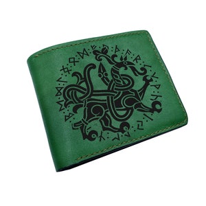Cartera celta personalizada para él, cartera de cuero con diseño de dragón celta, ideas de regalos de cuero para él, cartera de dragón para esposo, novio