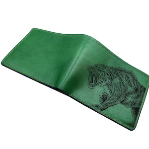 Arte de dibujo de tigre dientes de sable, billetera de cuero con grabado personalizado, billetera con arte de dientes de sable para él, regalo con patrón de animal depredador de la edad de hielo para él