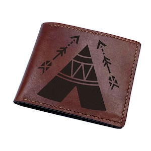 Portefeuille symboles de tente amérindienne, cadeau de style indien pour homme, portefeuille d'icônes de tipi, cadeau d'anniversaire pour papa, idées cadeaux de style occidental