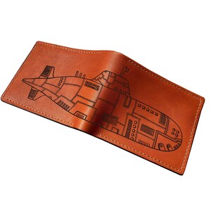 Cartera de cuero personalizada, regalo de arte de dibujo mecánico submarino para novio, billetera estilo steampunk para papá, regalo para él