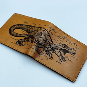 Personalisierte Dinosaurier Anatomie Leder handgefertigte Herren Brieftasche, Geburtstagsgeschenk für ihn, maßgeschneiderte Jubiläum Weihnachtsgeschenk, RFID-blockierende Brieftasche