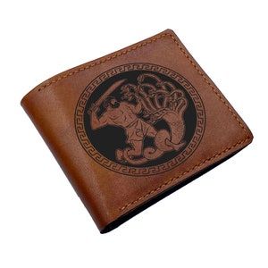 Personalized Hercules Hydra monster men wallet, leather men's gift, anniversary gift for dad, brother, husband, heroes wallet for him