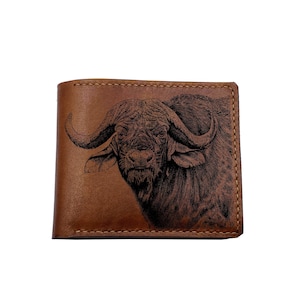 Brieftasche aus Leder mit Tiermuster, maßgeschneiderte Brieftasche für ihn, wilde Büffelkunst-Brieftasche, Geschenk für Vater, Freund, Geburtstagsgeschenk, Weihnachtsgeschenk