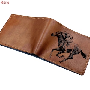 Horseback riding sport men&#39;s wallet, horse wallet for men, sport player present, birthday wedding anniversary graduation present for him
