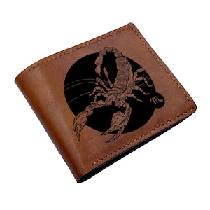 Carteira masculina de couro personalizada, carteira de couro genuíno, presente para homens, carteira com signos do horóscopo gravados, presente para namorado, irmão, pai
