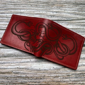 Human skull skeleton engrave pattern wallet, snake skull gift ideas, snake wallet for husband, snake skull gift ideas for dad, boyfriend