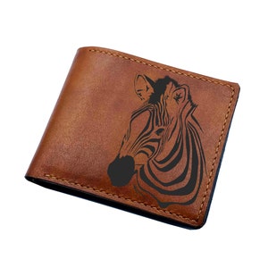 Regalo de cuero personalizado para hombre, billetera para hombre con animales africanos, billetera con grabado de cebra, regalo con paisaje de safari natural para hombre, regalo para él