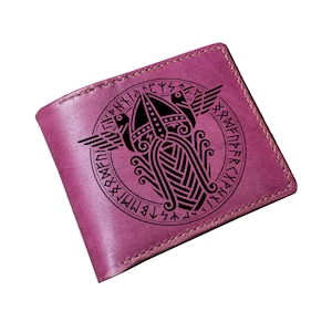 Odin sign leather men's wallet, Norse rune nordic art wallet, leather anniversary present for viking men, Celtic style modern art gifts