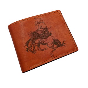 Cartera de hombre hecha a mano de cuero de vaquero, cartera de hombre estilo salvaje oeste, regalo personalizado para hombre, cartera personalizada para papá, esposo