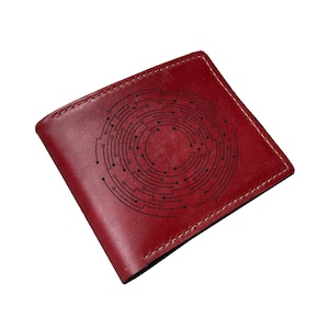 Cartera de cuero para hombre con diseño de circuito circular, billetera con nombre personalizado grabado, billetera de estilo mecánico para papá de TI, regalo para hermano
