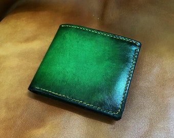 Premium genuine leather men's wallet, green vegtan leather wallet, customized leather present ideas, wallet for him