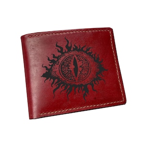 Cartera con el dibujo de los Grandes Ojos Ardientes de Sauron, cartera de cuero para hombre de Los Anillos, dibujo del símbolo de los ojos del Señor Oscuro, ideas de regalos navideños para él.