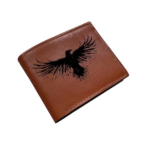 Rabe mystische Zeichen Leder Geldbörse, Tier Muster Leder Geschenk, Geldbörse für ihn, coole Geburtstag Geschenkideen für Freund, Vater, Ehemann