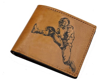 Customized leather men's wallet, sport game player engraved wallet for men, american football player wallet, custom present for sport player