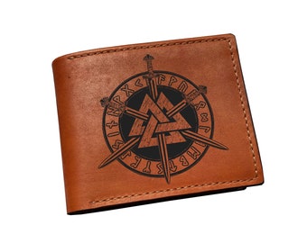 Viking valknut sign wallet, genuine leather gift for him, scandinavian style leather wallet, leather anniversary gift for husband, boyfriend