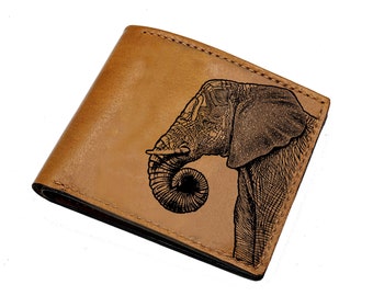 Personalized Elephant Genuine Leather Small Framed Wallet 