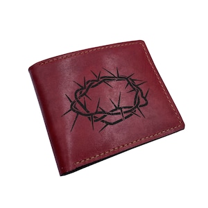 Patrón de dibujo artístico de Jesús con corona de espinas, ideas para regalos de cumpleaños cristianos de Navidad, billetera significativa para hombres cristianos, billetera para esposo