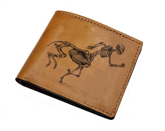 Customized leather men's wallet, ancient Greek monster art, centaur skeleton engraved gift for men, men's present ideas, gift for him