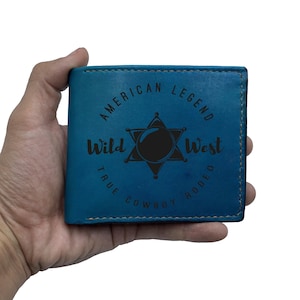 Wilder Westen amerikanische Legende Leder Geldbörse, zweifache dreifache Kartenbrieftasche, Sheriff-Logo-Brieftasche, individuell gravierte Namensbrieftasche, Geschenk für Vater, Ehemann