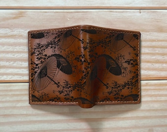 Personalized japan tradition pattern wallet, genuine leather men's wallet, bifold mini card wallet, gift for men