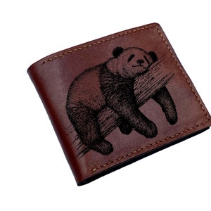 Carteira de couro com estampa animal, carteira personalizada para ele, carteira com estampa de panda preguiçoso, presente para pai, presente de aniversário para namorado, presente de Natal