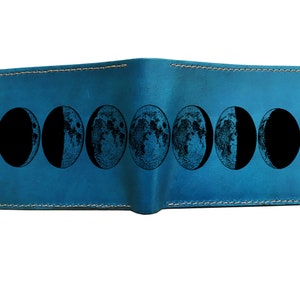 Cartera de cuero personalizada para hombre, billetera con grabado de Transformación Lunar, regalo astronómico para papá, esposo, novio, ideas para regalos de Navidad.